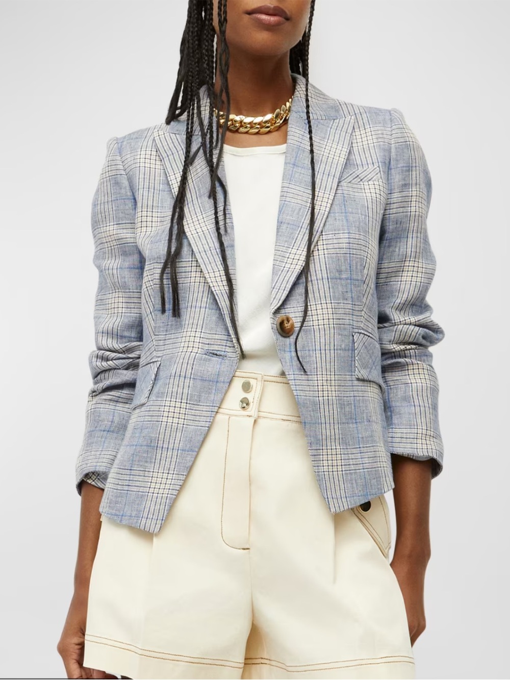 $648 Veronica Beard Hosanna light blue plaid linen Dickey Jacket Sz 6